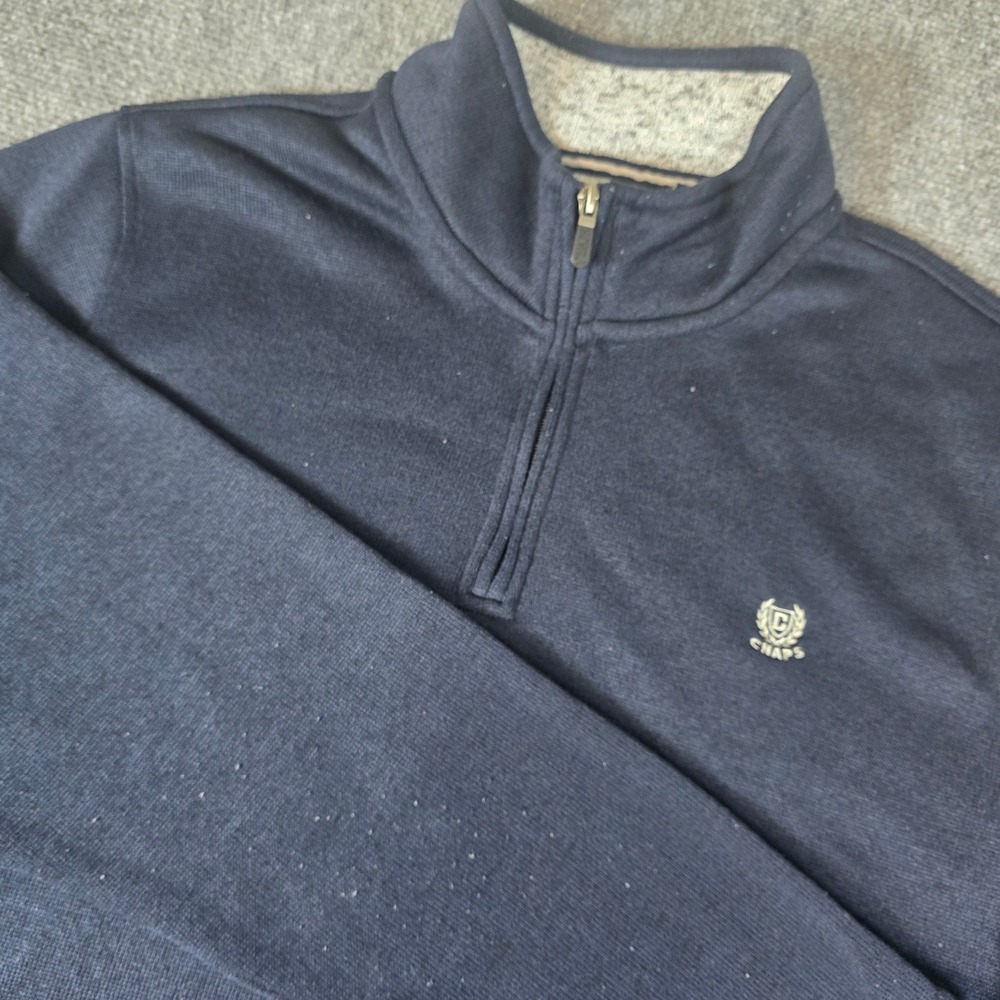 Chaps Mens 2XLT Navy‎ Blue Quarter Zip Pullover Fleece Sweatshirt